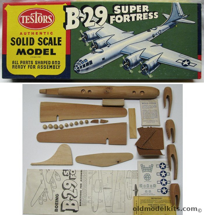 Testors 1/72 Boeing B-29 Superfortress - Solid Wood Kit, 555 plastic model kit